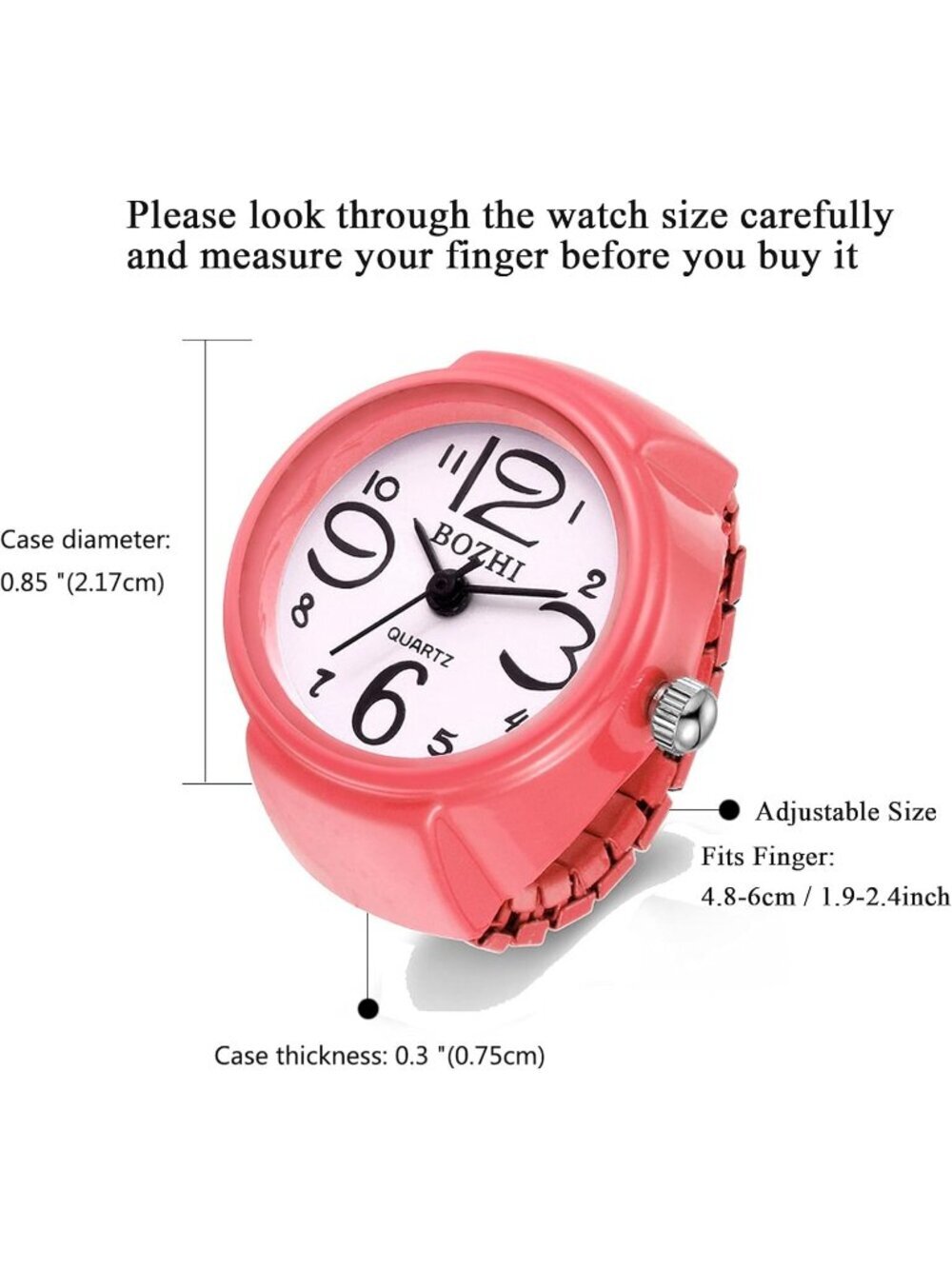 Unisex Pink Analog Quartz Easy Read Adjustable Modern Round Finger Ring Watch - Picture 6 of 6